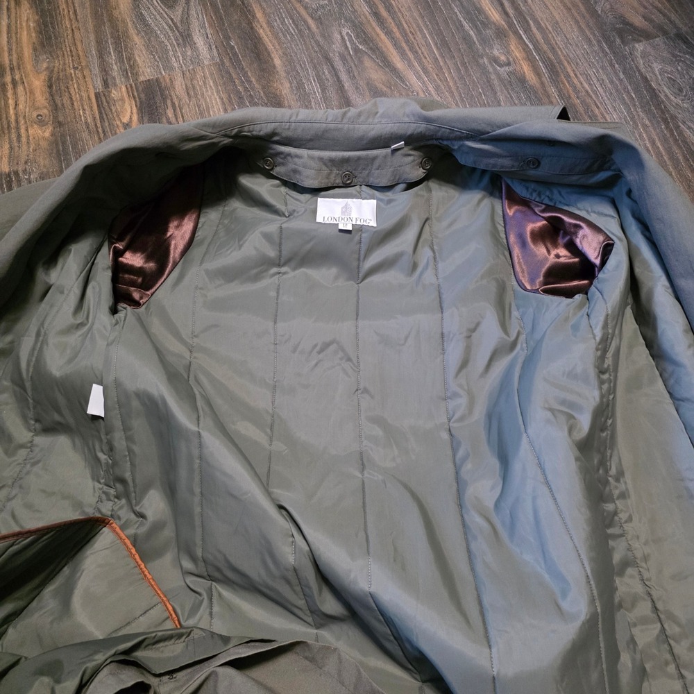 London Fog Classic Double Breasted Trench Coat Women's Size 12 Reg Olive Belted - Picture 2 of 13